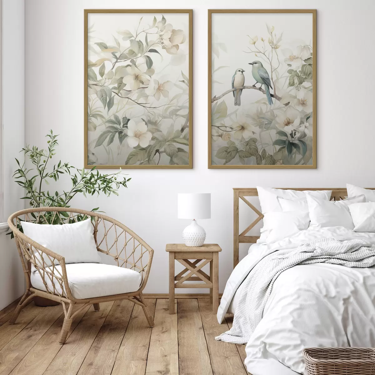 Poster Zwei Vögel auf Ästen d01071