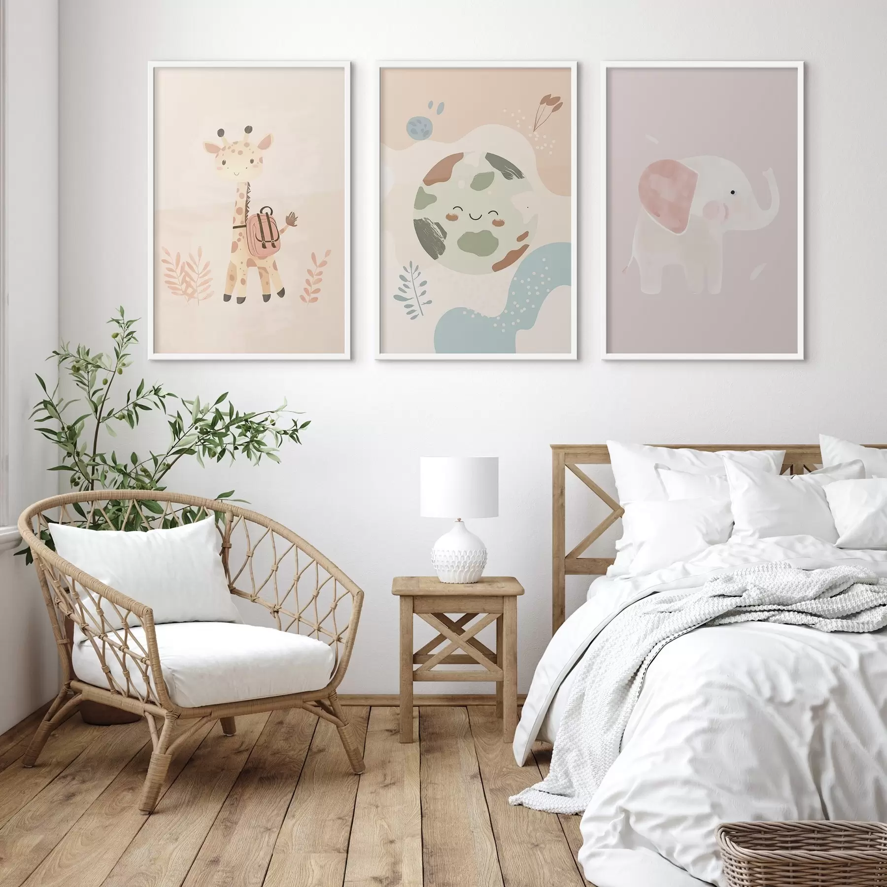 Fototapete Erde, Giraffe und Elefant d01135