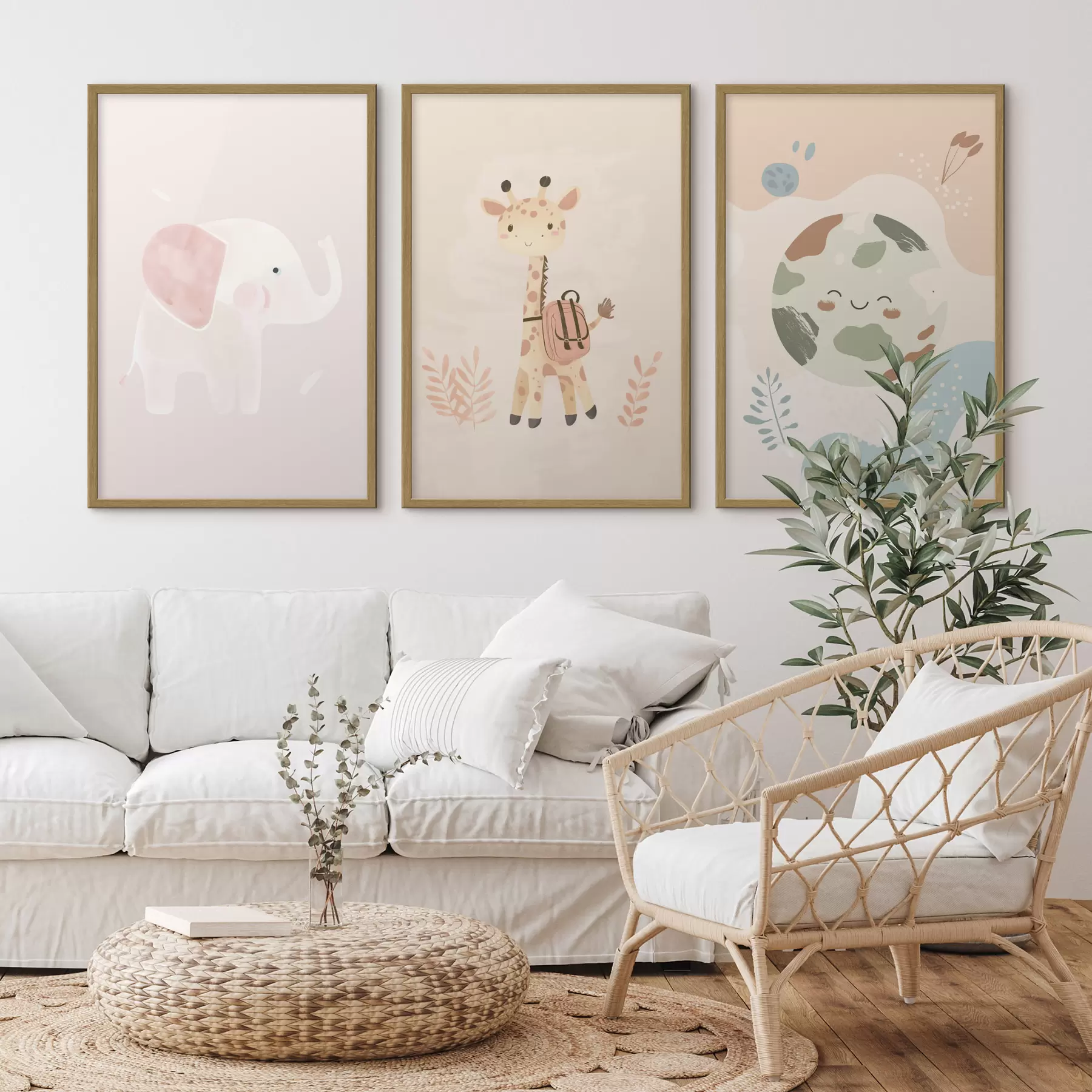 Fototapete Erde, Giraffe und Elefant d01135
