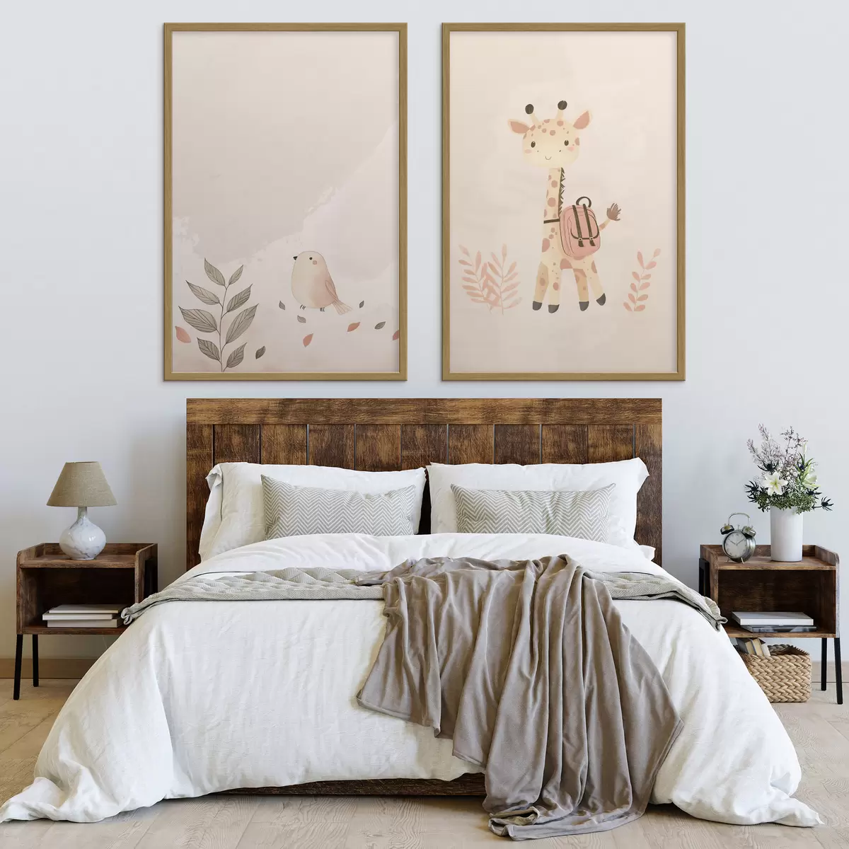 Poster Giraffe und Vogel d01148