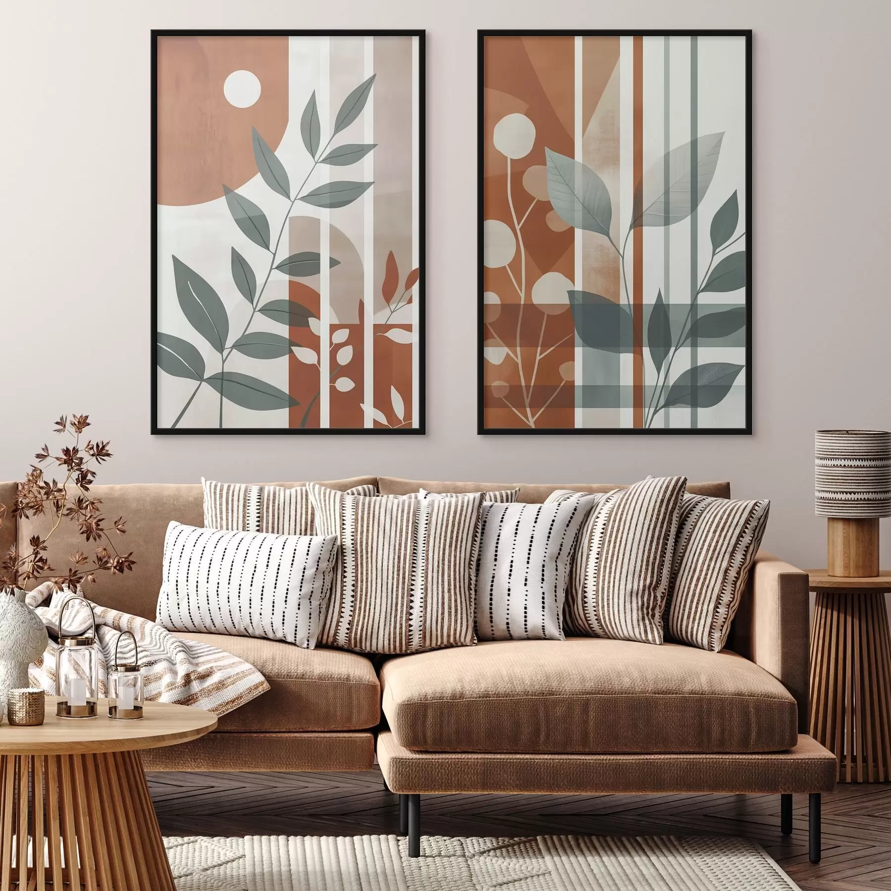 Fototapete Abstraktion mit Zweigen und Blättern d01074