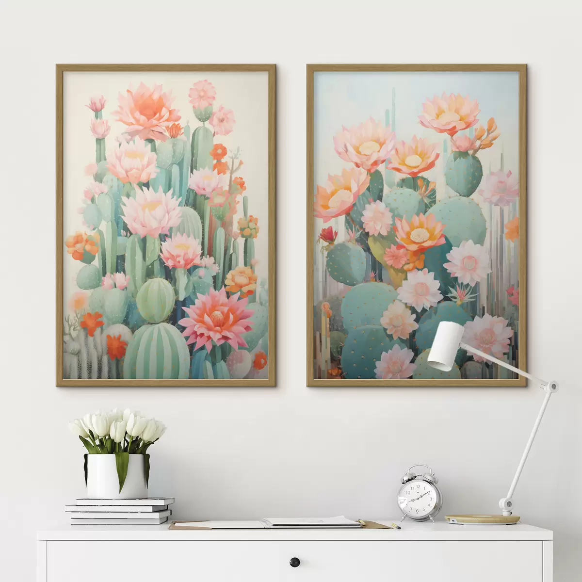 Poster Kakteen mit großen Blüten, Pastellfarben und einer ruhigen Ausstrahlung d01086
