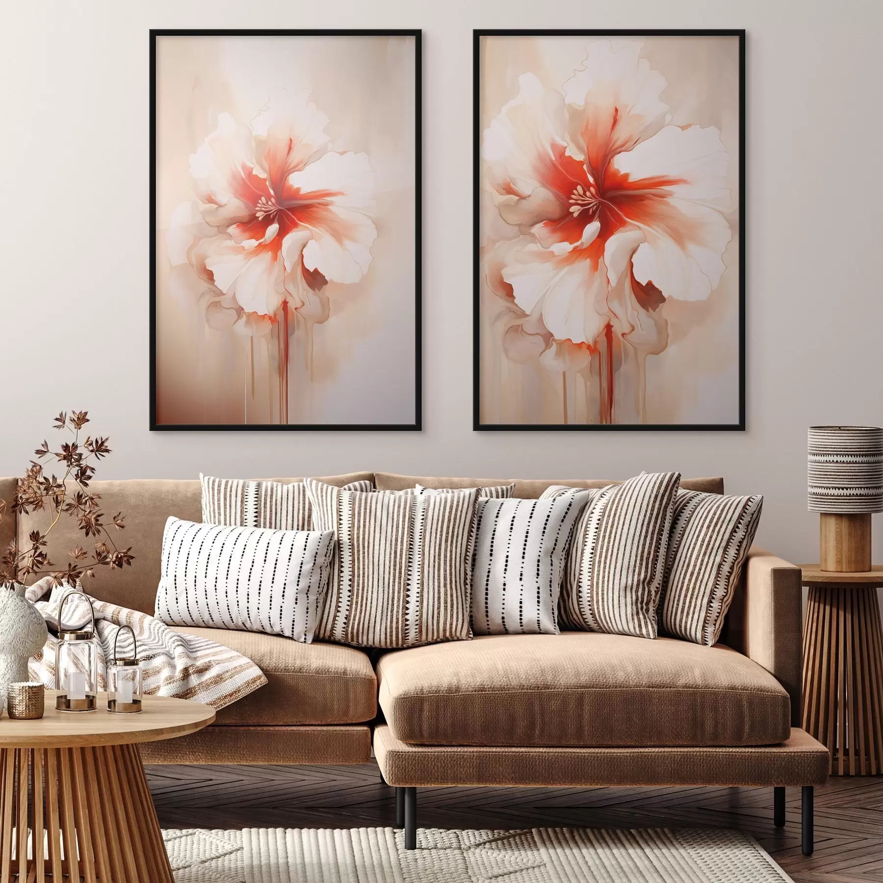 Fototapete Weiße Korallenblütenblätter auf abstraktem Hintergrund, ruhige Komposition d01089