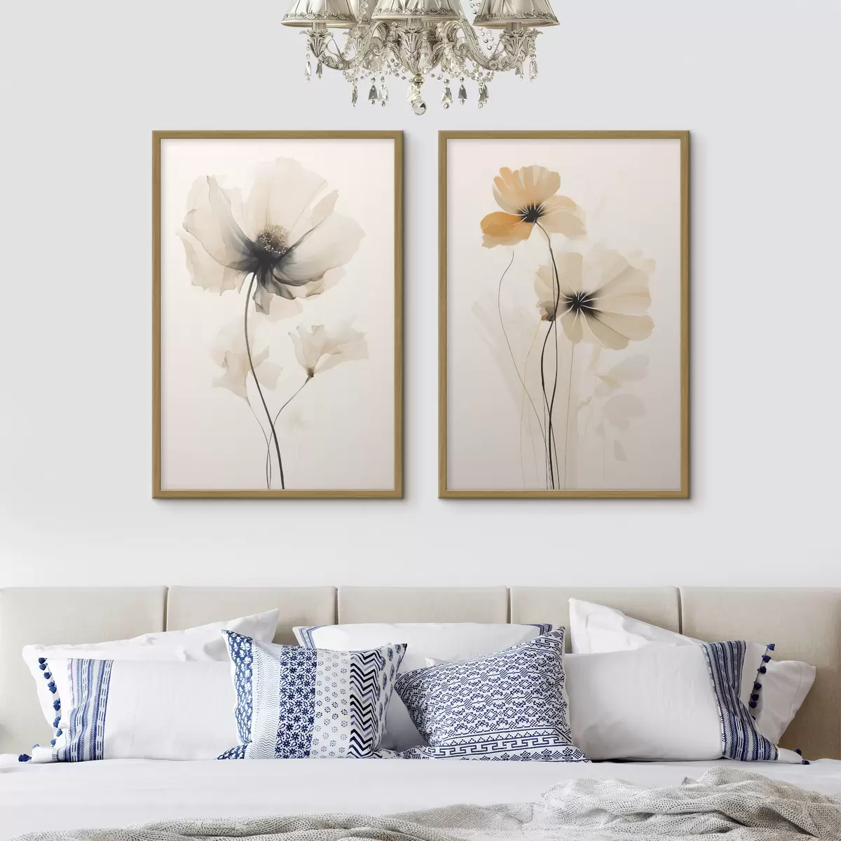 Poster Helle Aquarell-Mohnblumen mit weichen Schatten und luftigem Raum d01091