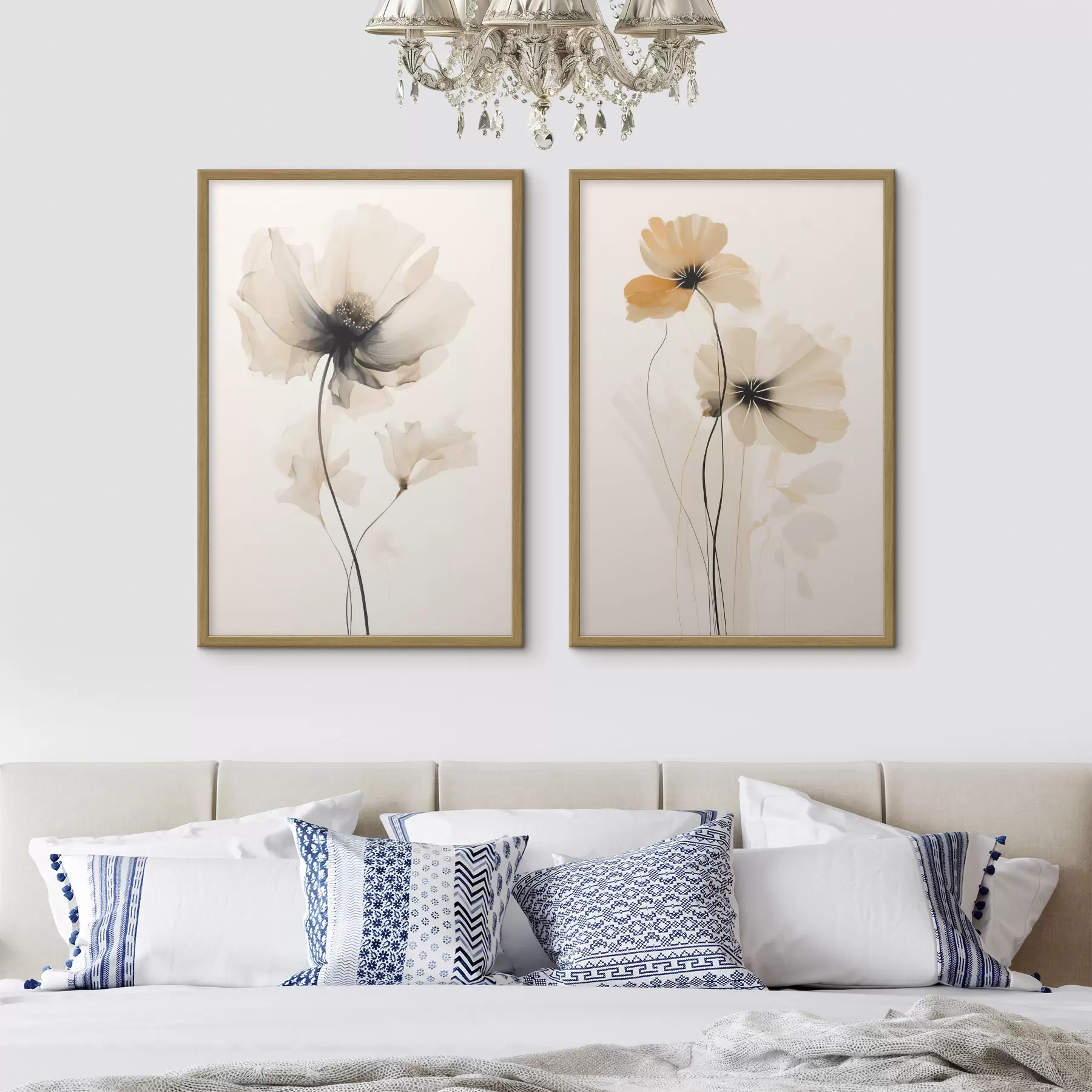 Fototapete Helle Aquarell-Mohnblumen mit weichen Schatten und luftigem Raum d01091