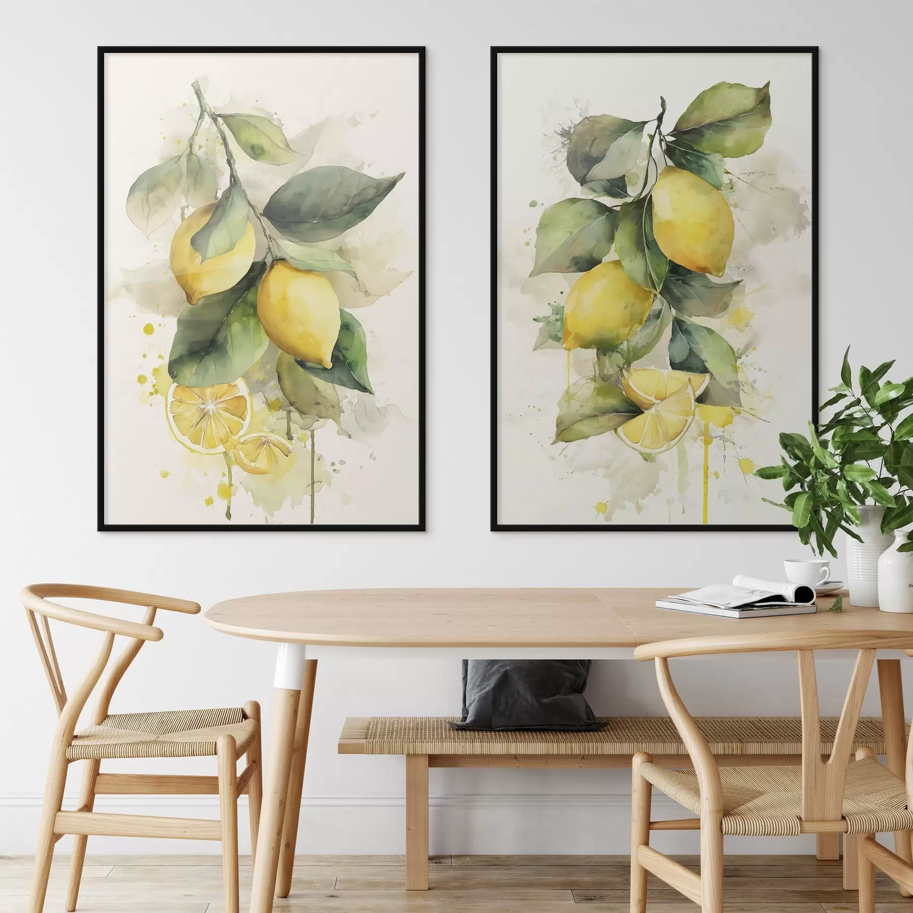 Fototapete Zweig mit Zitronen im Aquarellstil d01172