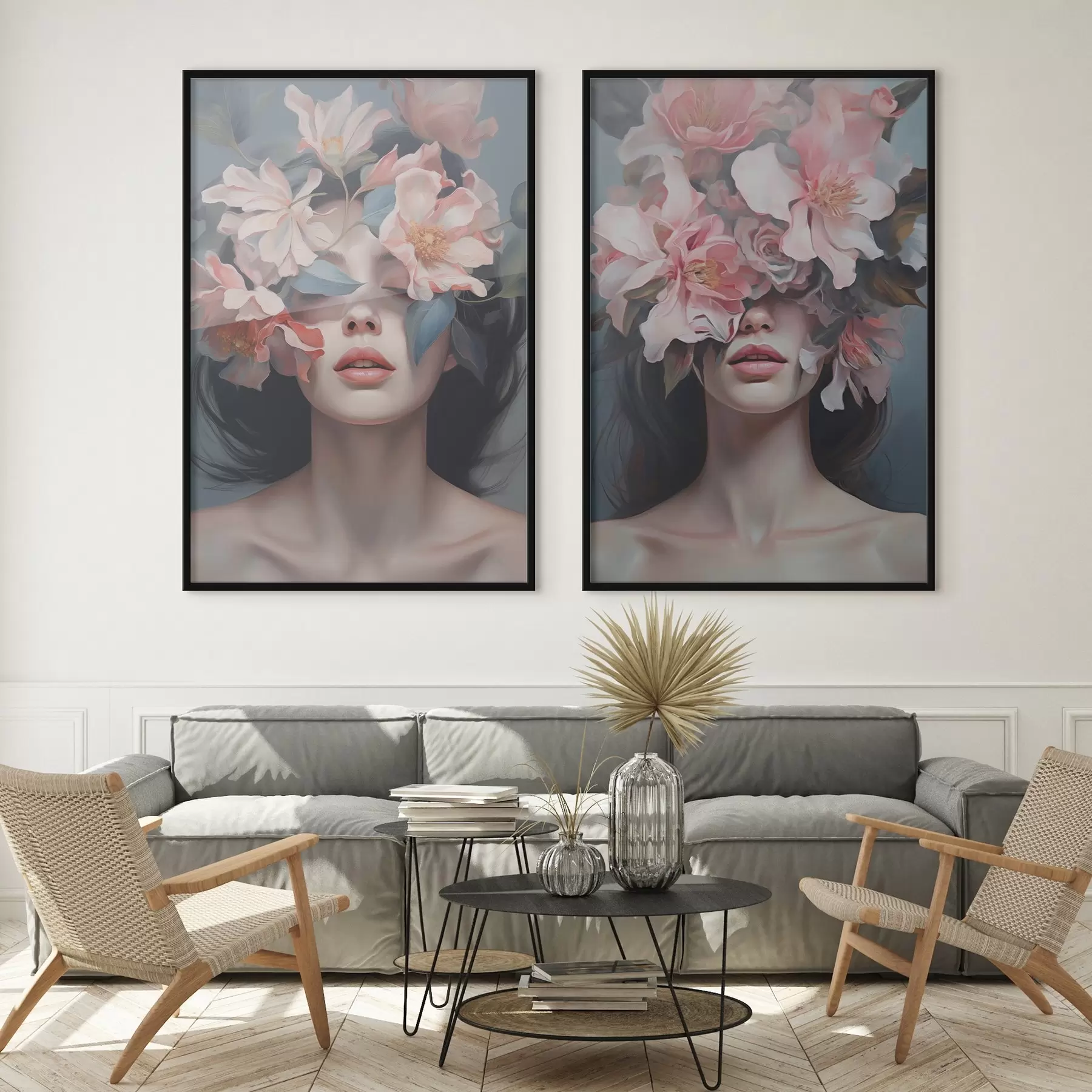 Fototapete Abstraktes Frauenporträt mit Blumen d01221