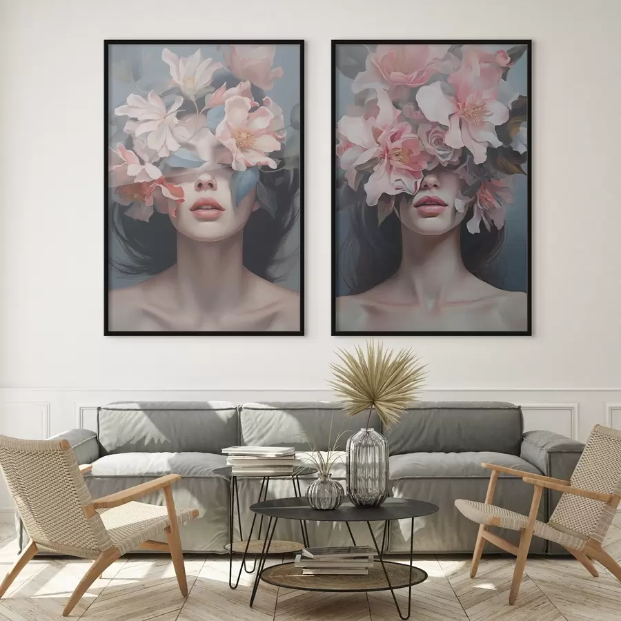 Fototapete Abstraktes Frauenporträt mit Blumen d01221