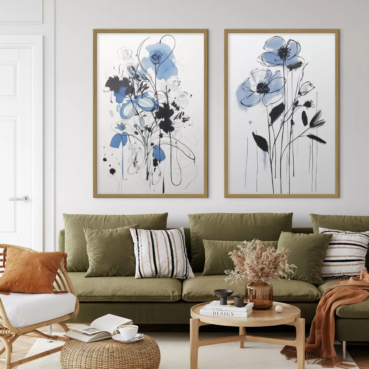 Poster Abstraktion mit Flecken und Blumen d01222