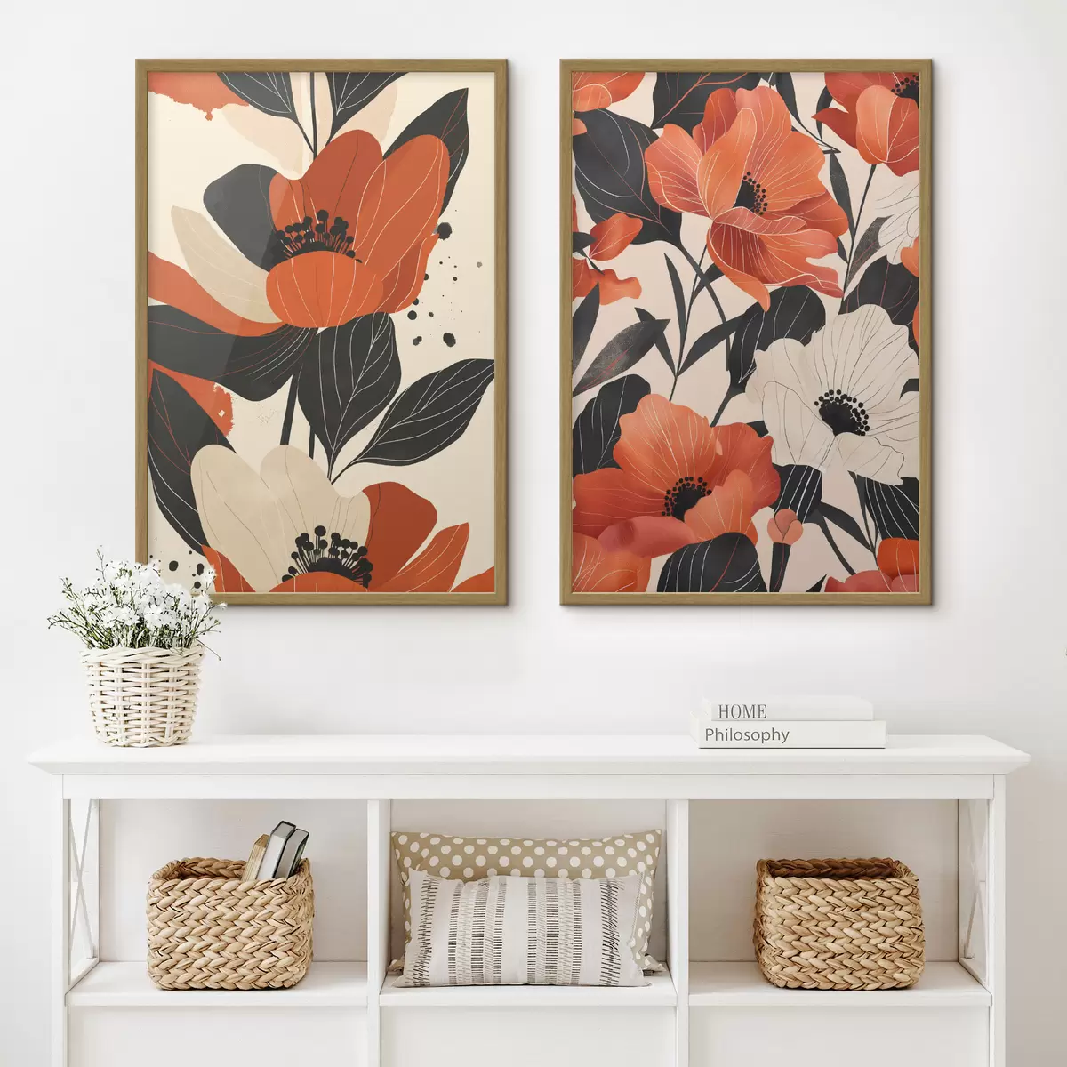 Poster Blumenarrangement in warmen Farbtönen d01228