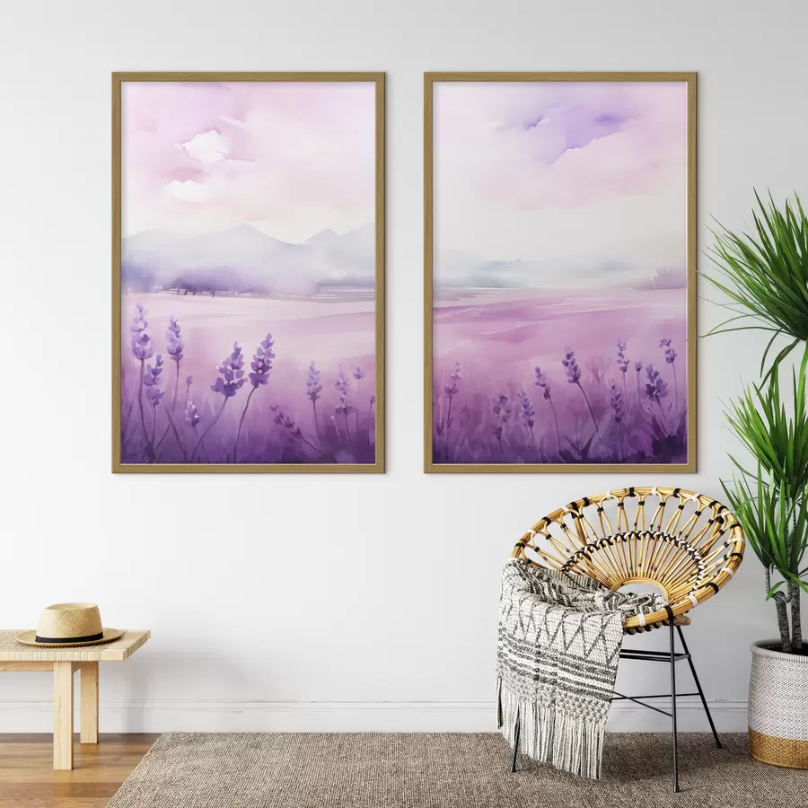 Fototapete Lavendelfeld, Aquarellimitation d01249