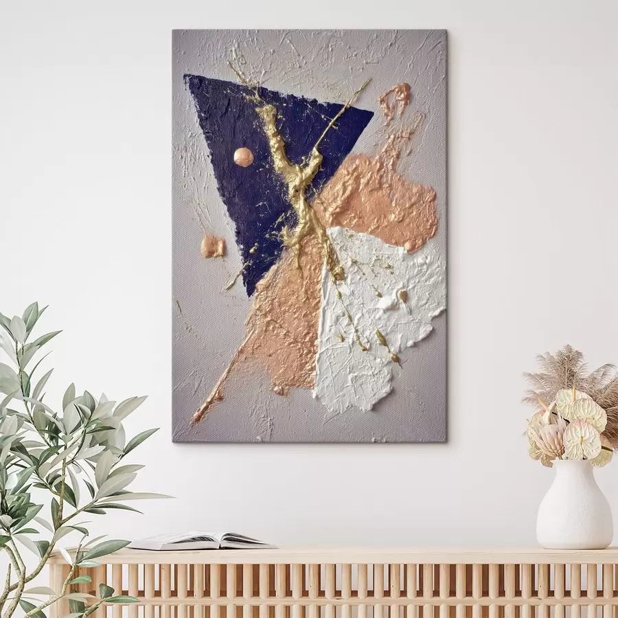 Fototapete Abstrakte Komposition mit einem dunkelblauen Dreieck und reliefartigen Pinselstrichen im Stil der Ölmalerei s46953