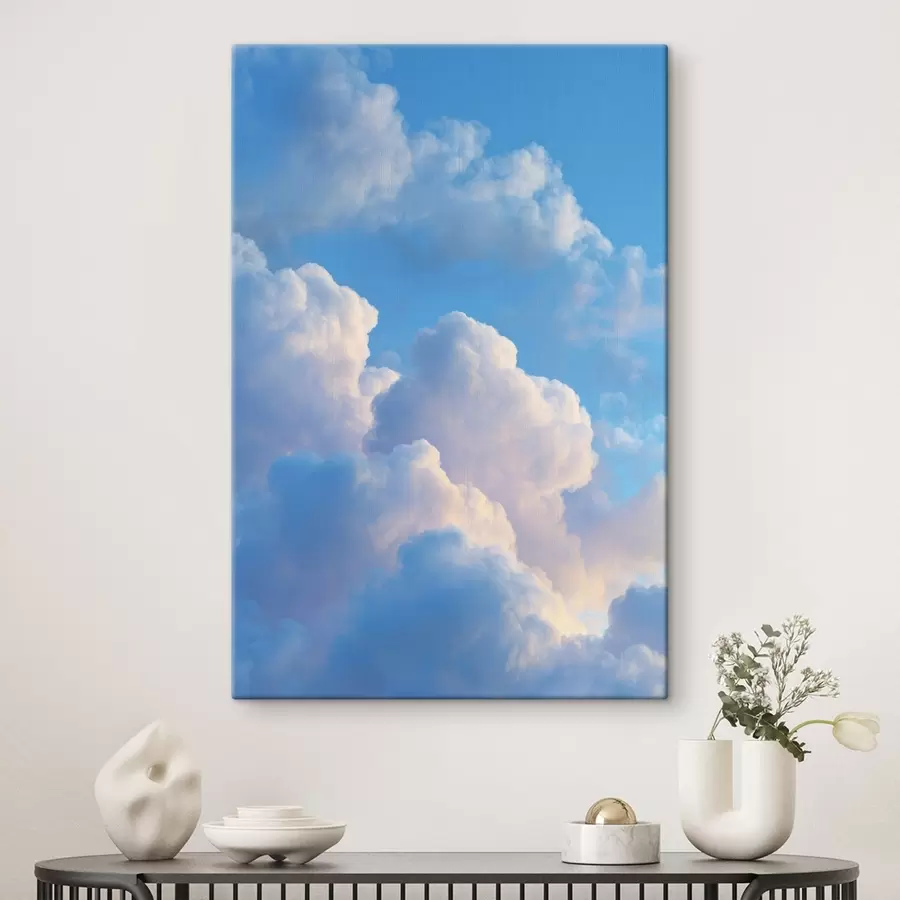 Fototapete Voluminöse Wolken in sanften Blau- und Rosatönen im fotorealistischen digitalen Grafikstil s47088