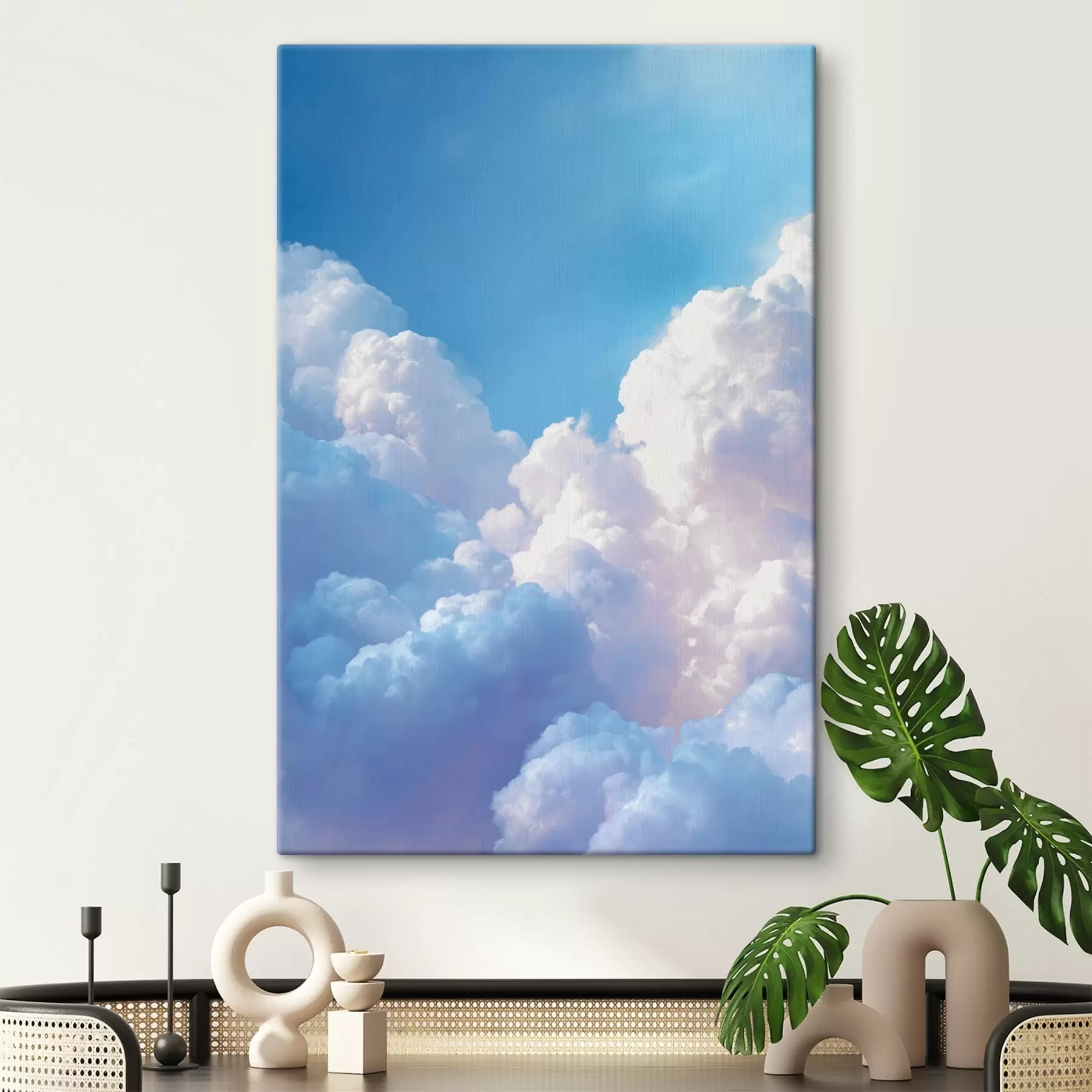 Fototapete Malerische Himmelslandschaft mit massiven weißen Wolken im digitalen Grafikstil s47089