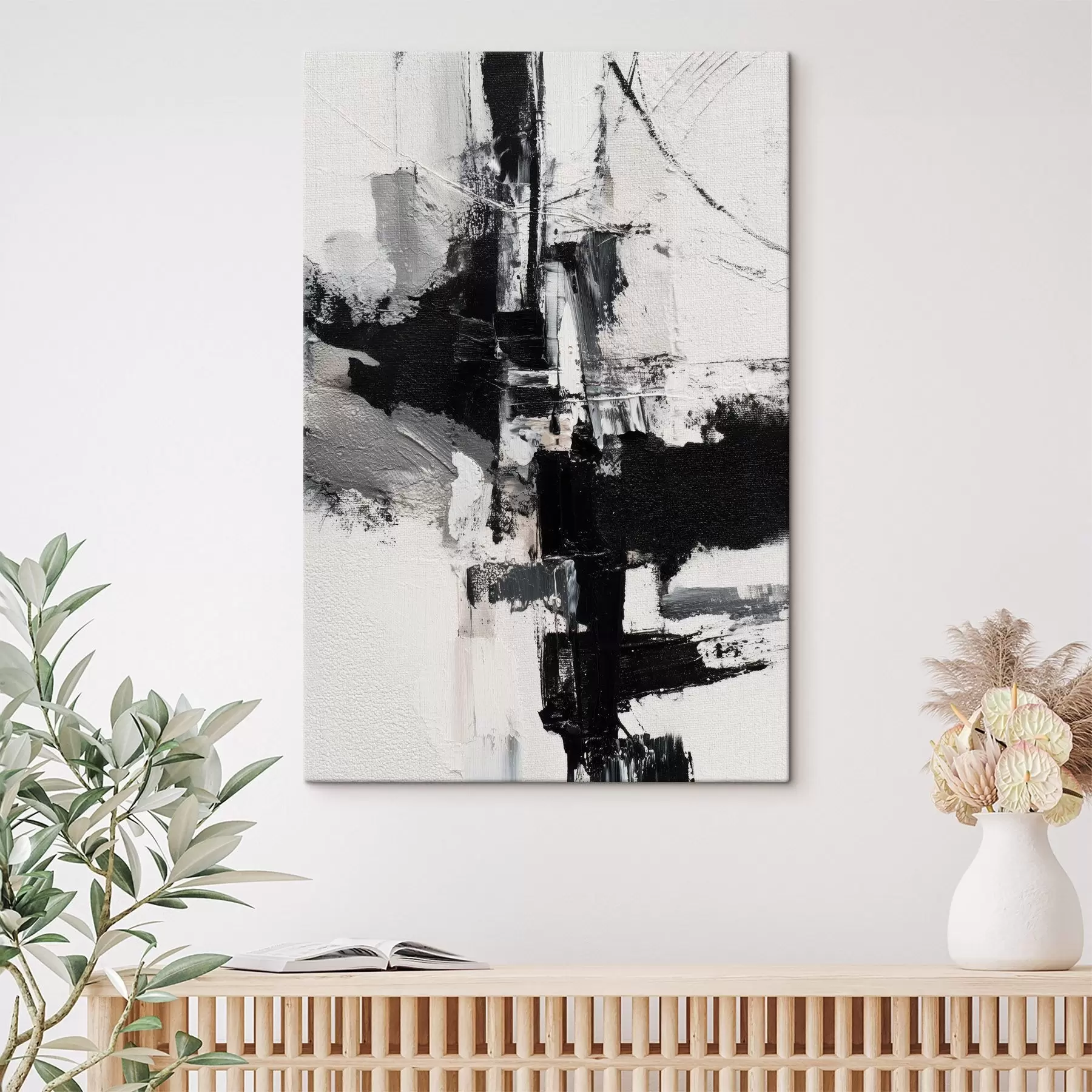 Fototapete Strukturierte Illustration mit kontrastierenden schwarzen und grauen Pinselstrichen im Stil eines Ölgemäldes s47091