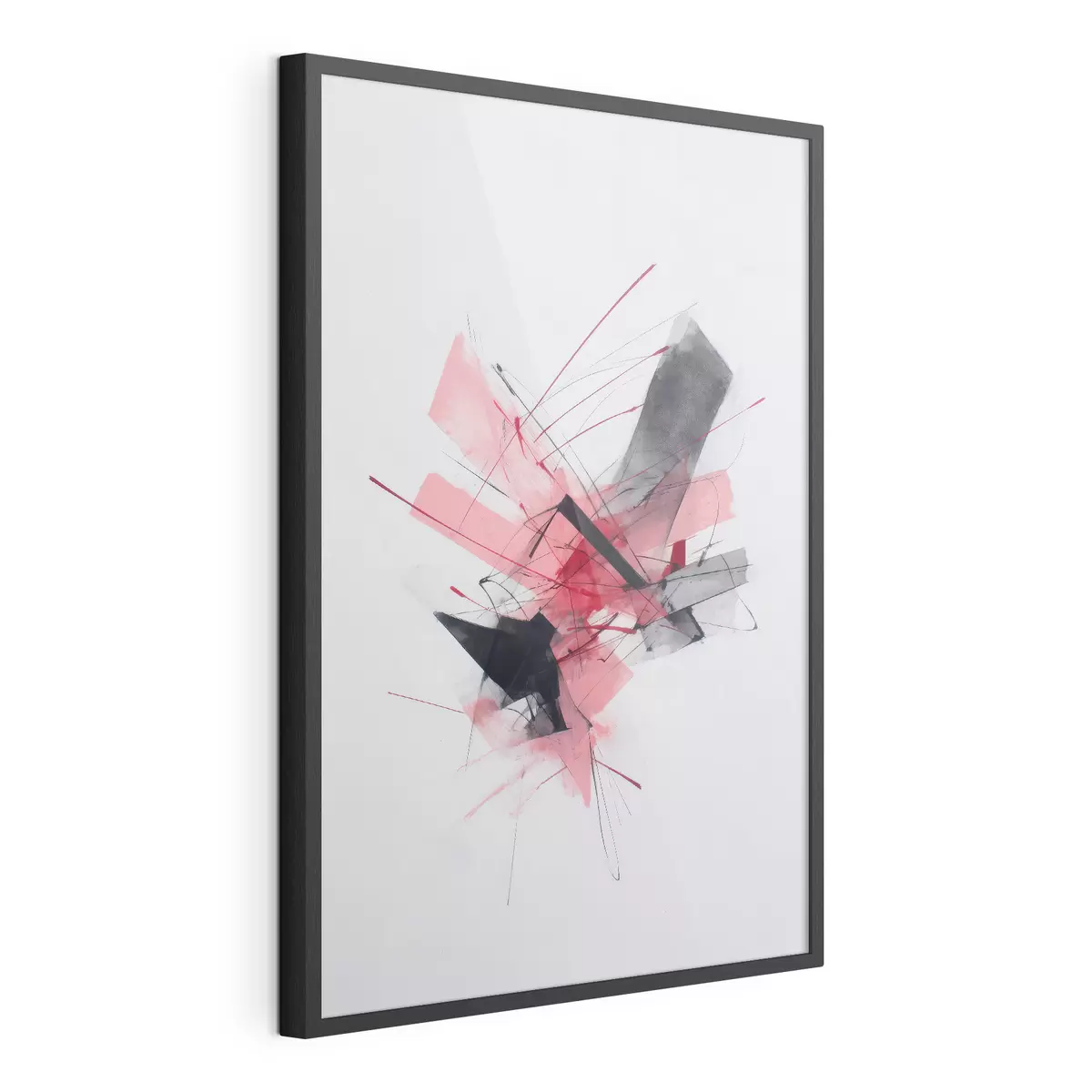 Poster Abstraktes Bild mit rosa und schwarzen geometrischen Elementen f46950
