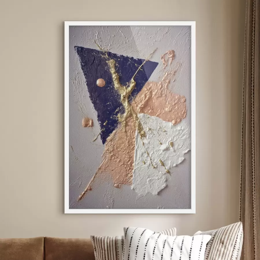Fototapete Abstrakte Komposition mit einem dunkelblauen Dreieck und reliefartigen Pinselstrichen im Stil der Ölmalerei f46953