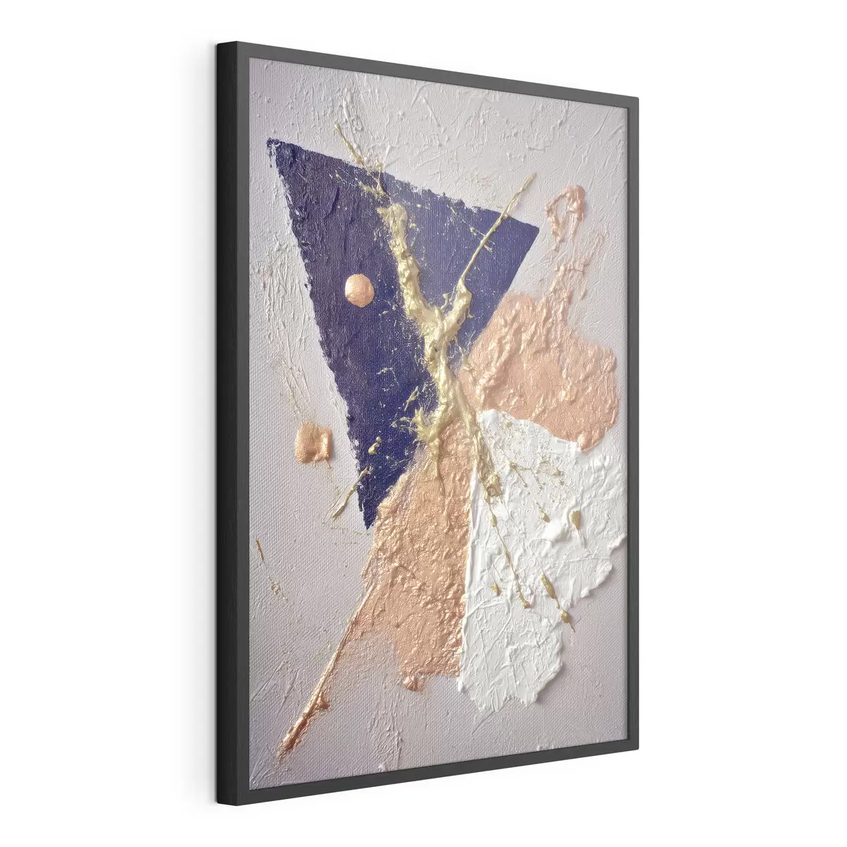 Poster Abstrakte Komposition mit einem dunkelblauen Dreieck und reliefartigen Pinselstrichen im Stil der Ölmalerei f46953