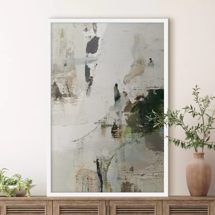 Fototapete Abstrakte Komposition in Pastelltönen mit dunkelgrünen Akzenten im Stil der Ölmalerei f46960