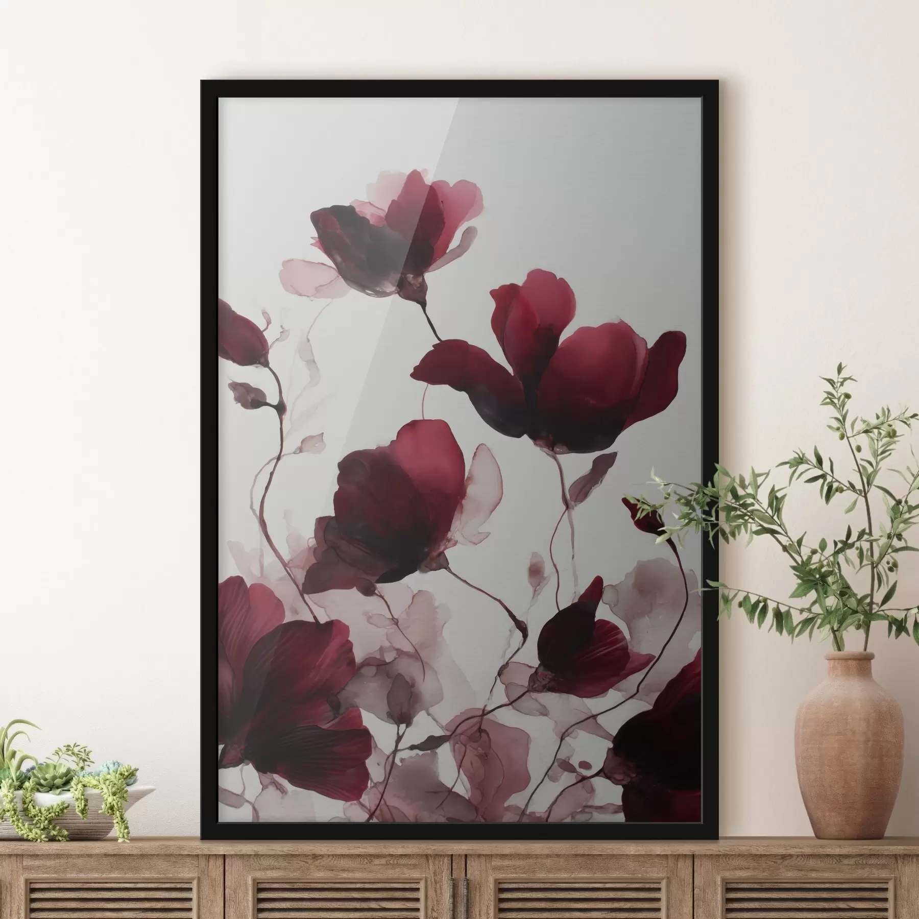 Fototapete Zarte Mohnblumen mit Unschärfeeffekt im Aquarell-Harmonie-Stil f46962