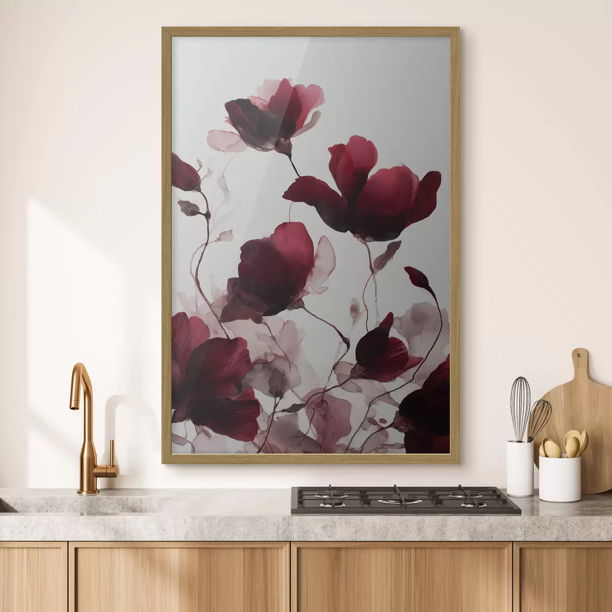 Poster Zarte Mohnblumen mit Unschärfeeffekt im Aquarell-Harmonie-Stil f46962