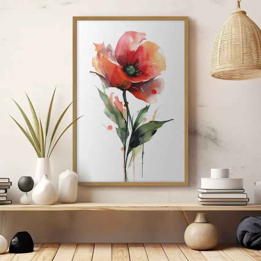 Fototapete Mohnblume mit ausdrucksstarken Wasserfarben-Farbtropfen im Stil moderner Kunstillustrationen f47086