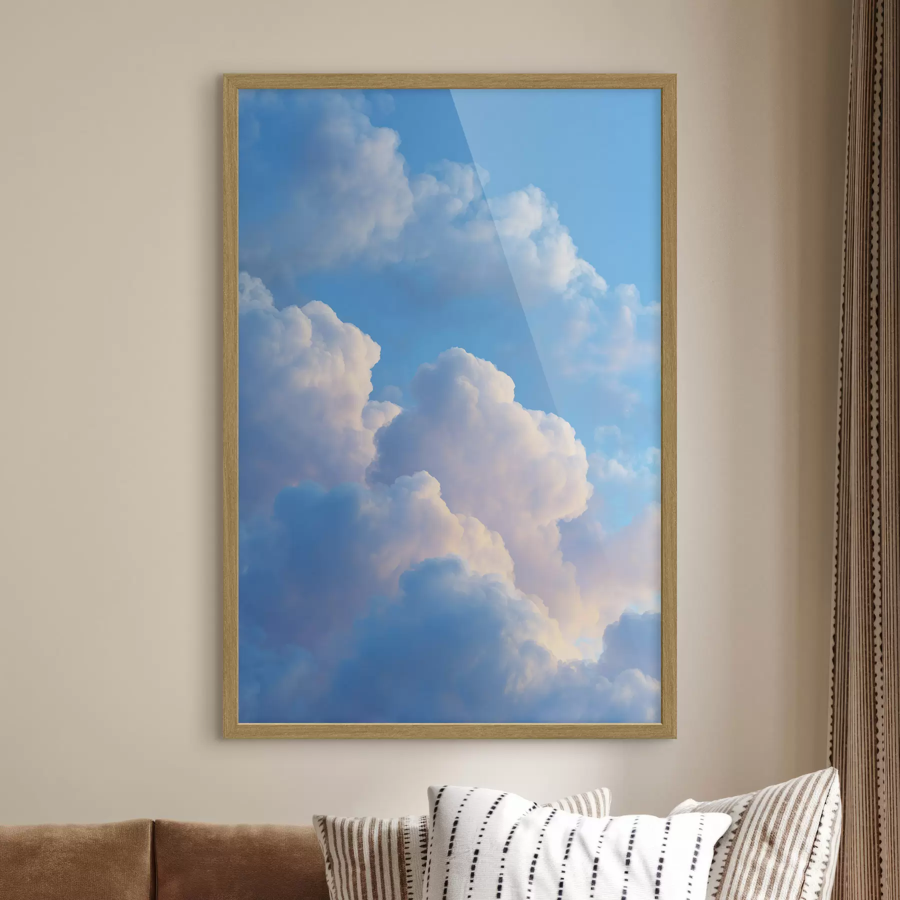 Fototapete Voluminöse Wolken in sanften Blau- und Rosatönen im fotorealistischen digitalen Grafikstil f47088