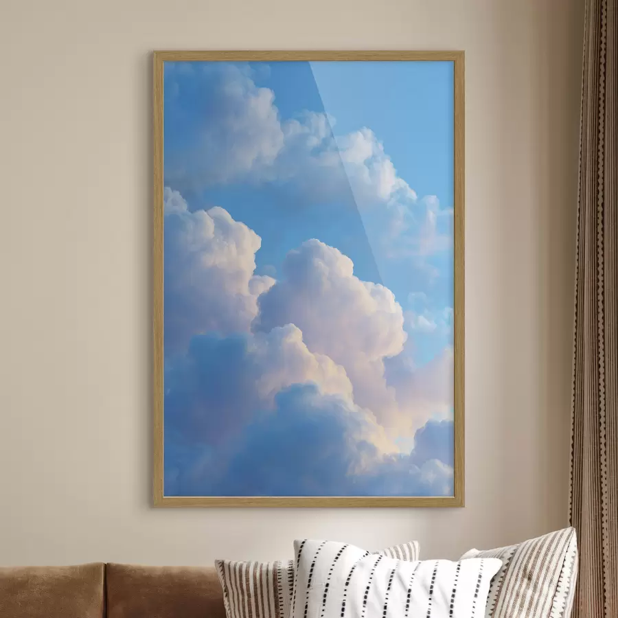 Fototapete Voluminöse Wolken in sanften Blau- und Rosatönen im fotorealistischen digitalen Grafikstil f47088