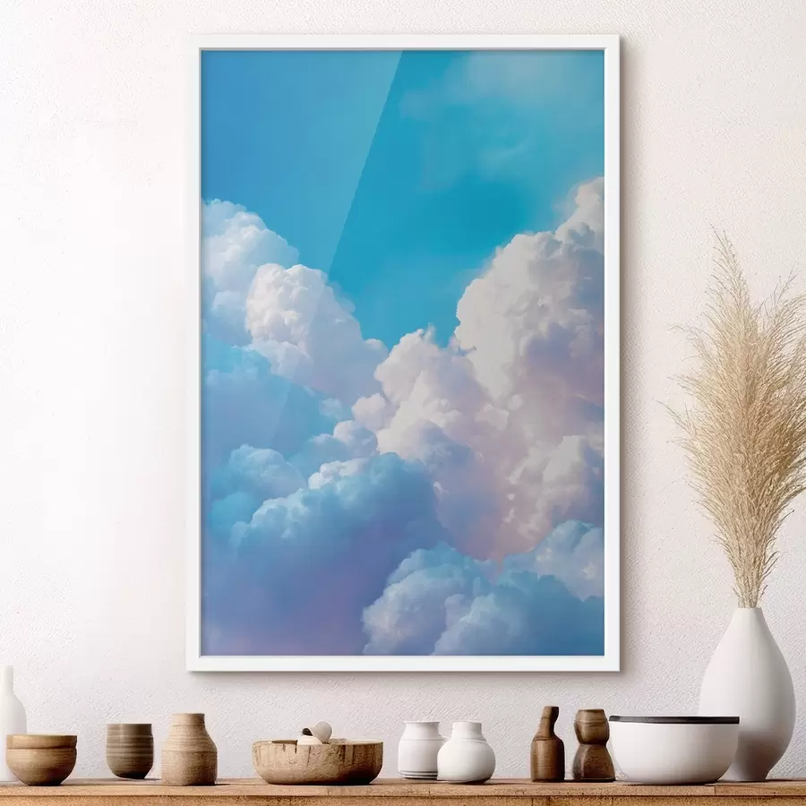 Fototapete Malerische Himmelslandschaft mit massiven weißen Wolken im digitalen Grafikstil f47089