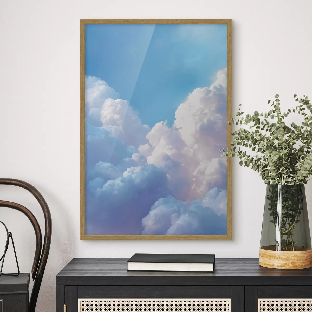 Poster Malerische Himmelslandschaft mit massiven weißen Wolken im digitalen Grafikstil f47089