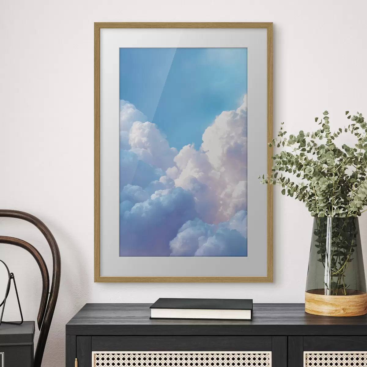 Poster Malerische Himmelslandschaft mit massiven weißen Wolken im digitalen Grafikstil f47089