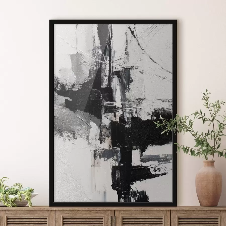 Fototapete Strukturierte Illustration mit kontrastierenden schwarzen und grauen Pinselstrichen im Stil eines Ölgemäldes f47091