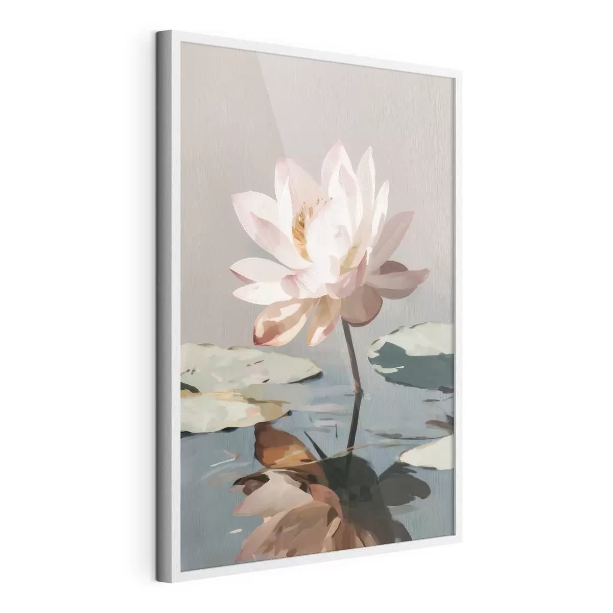 Poster Weißer Lotus auf pastellfarbenem Hintergrund im Ölgemäldestil f47093