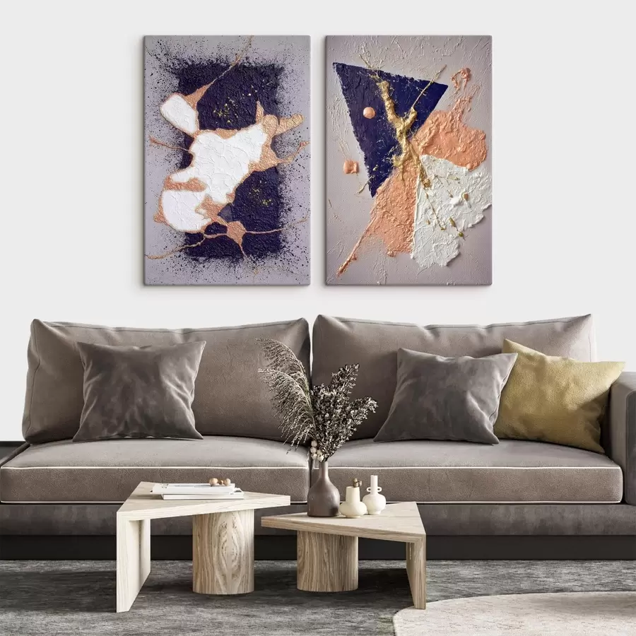 Fototapete Abstrakte Malerei in dunklen Farbtönen mit leuchtend gelben Akzenten m01095