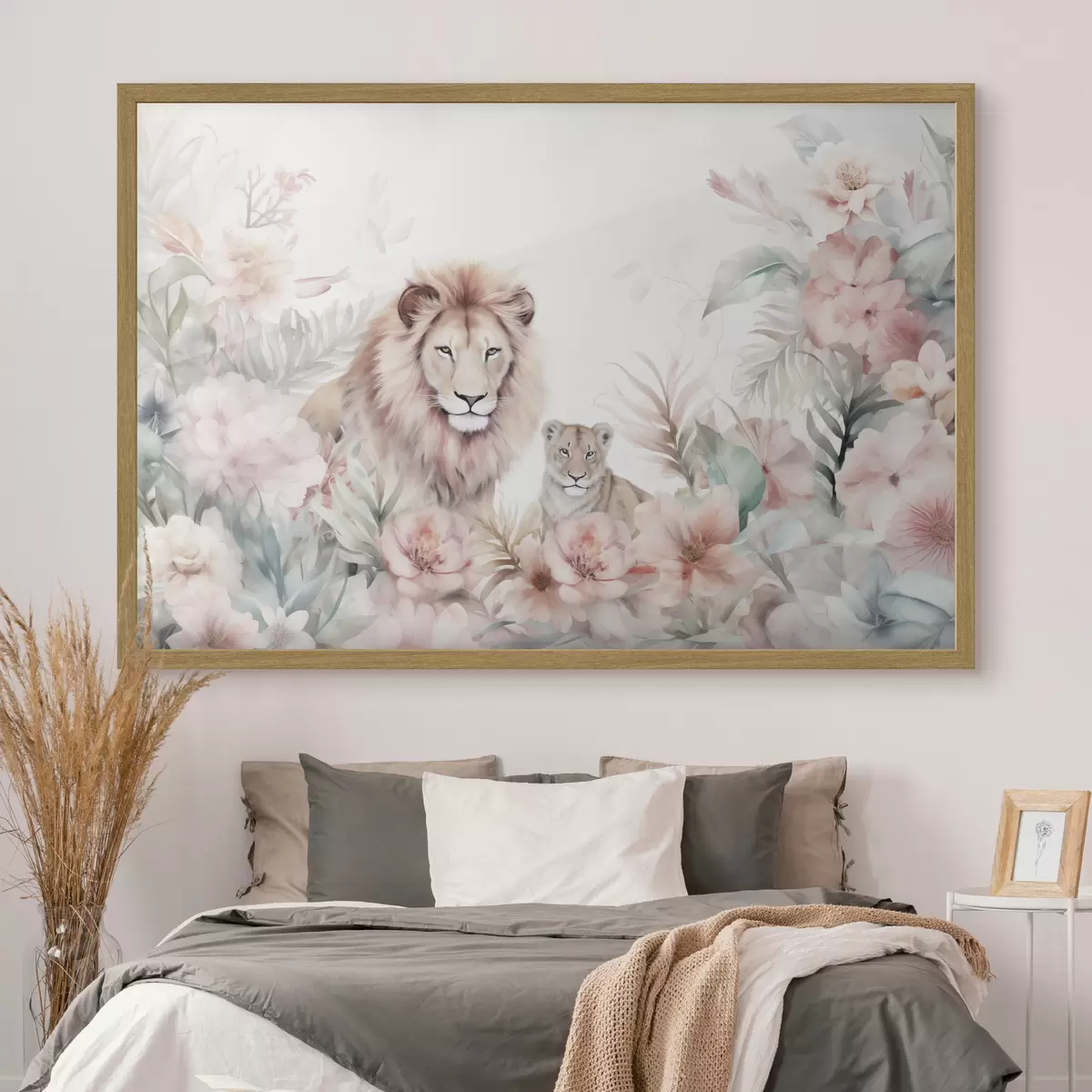 Poster Löwen im tropischen Dickicht, Aquarellimitation f47640