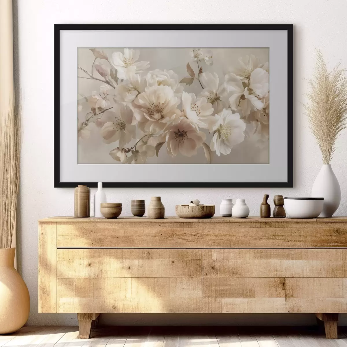 Poster Zweig mit cremeweißen Blüten f47646