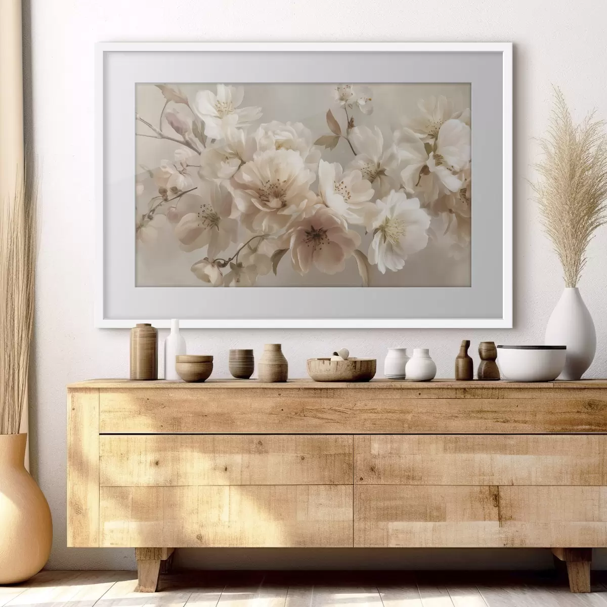 Poster Zweig mit cremeweißen Blüten f47646