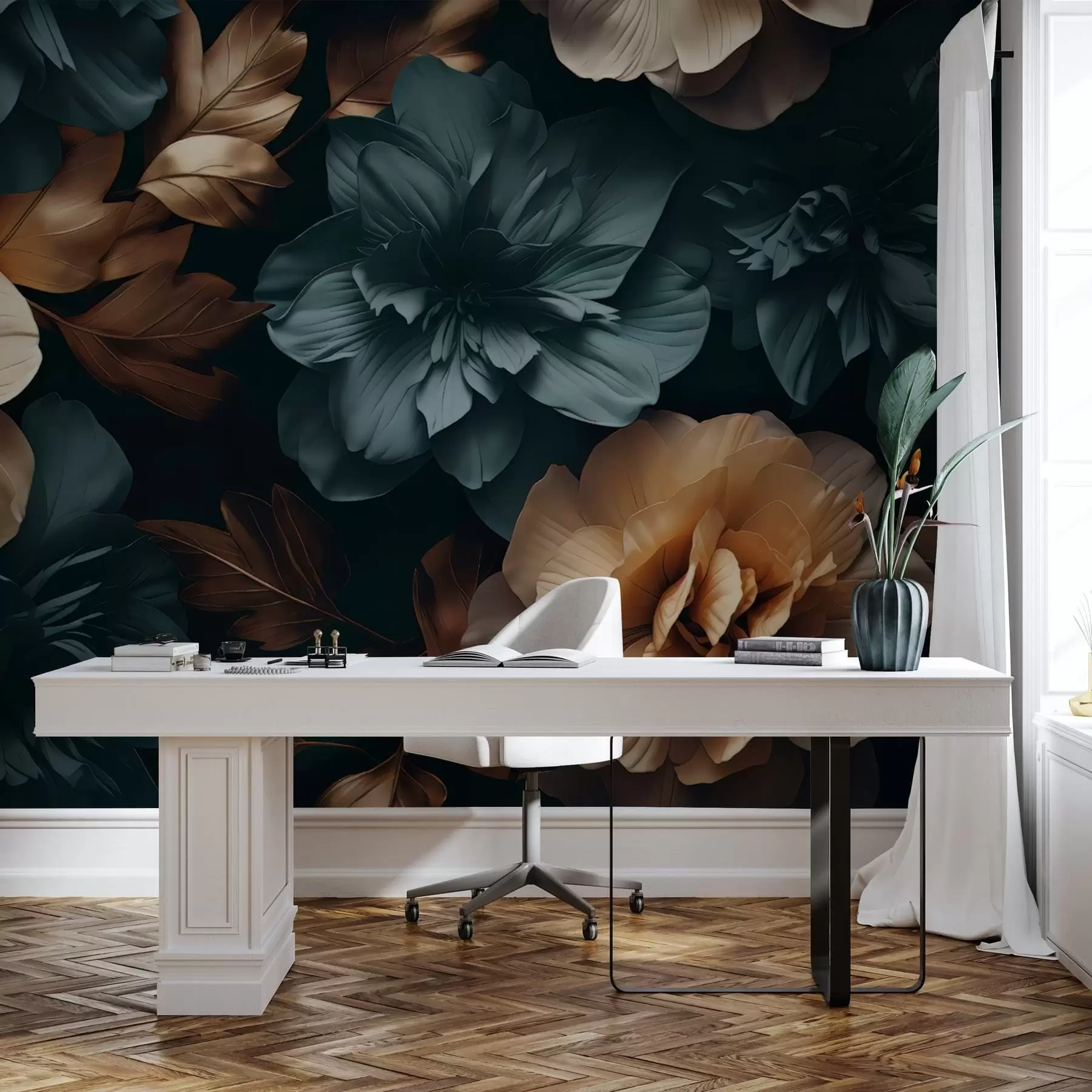 Fototapete Dunkler blühender Garten w05007