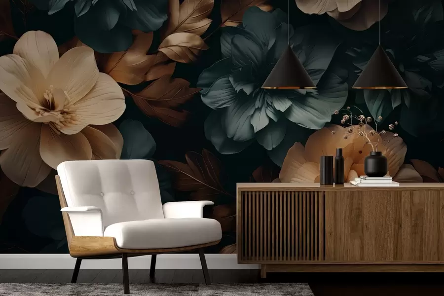 Fototapete Dunkler blühender Garten w05007