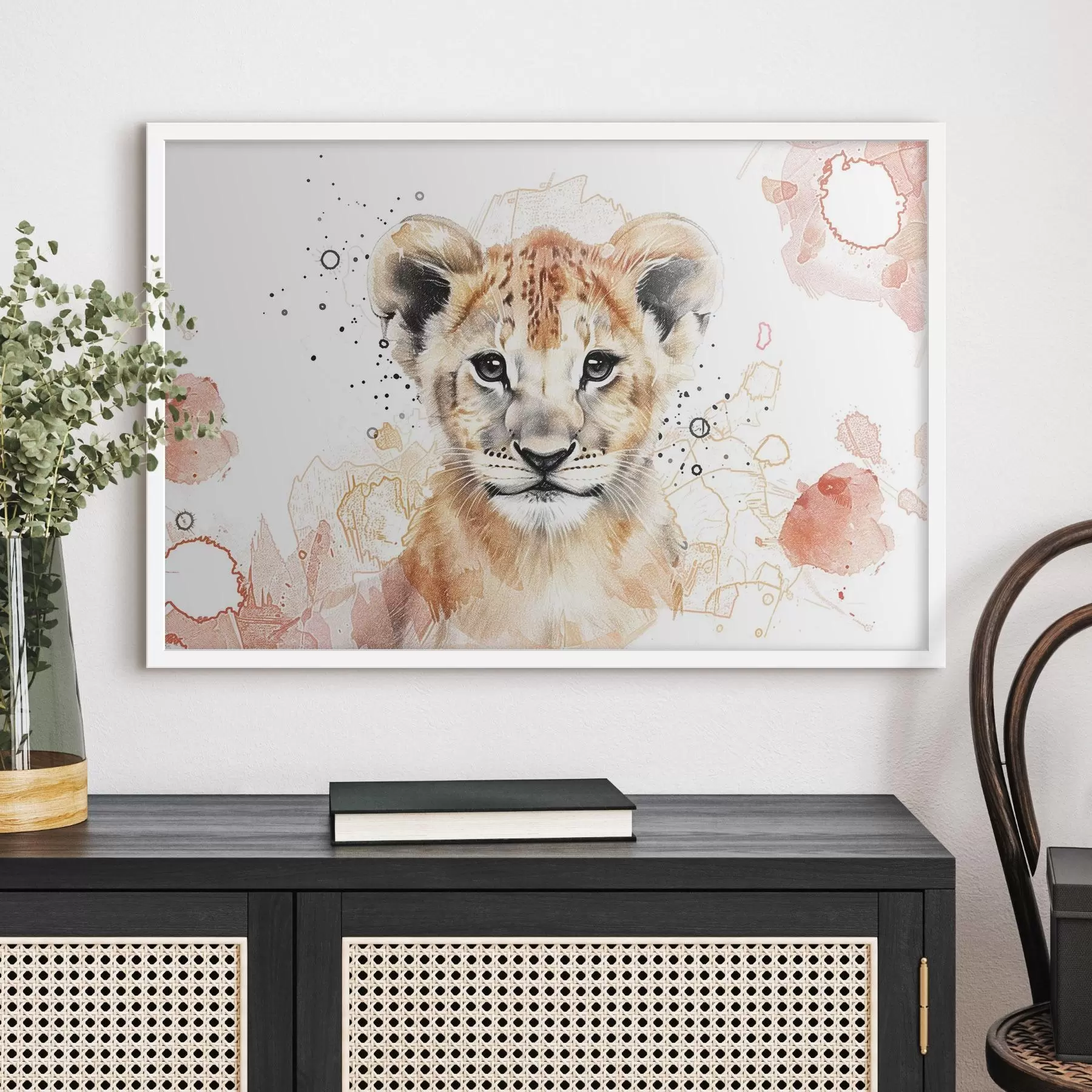 Fototapete Aquarell-Löwenjunges, Bleistift-Effekt f47742