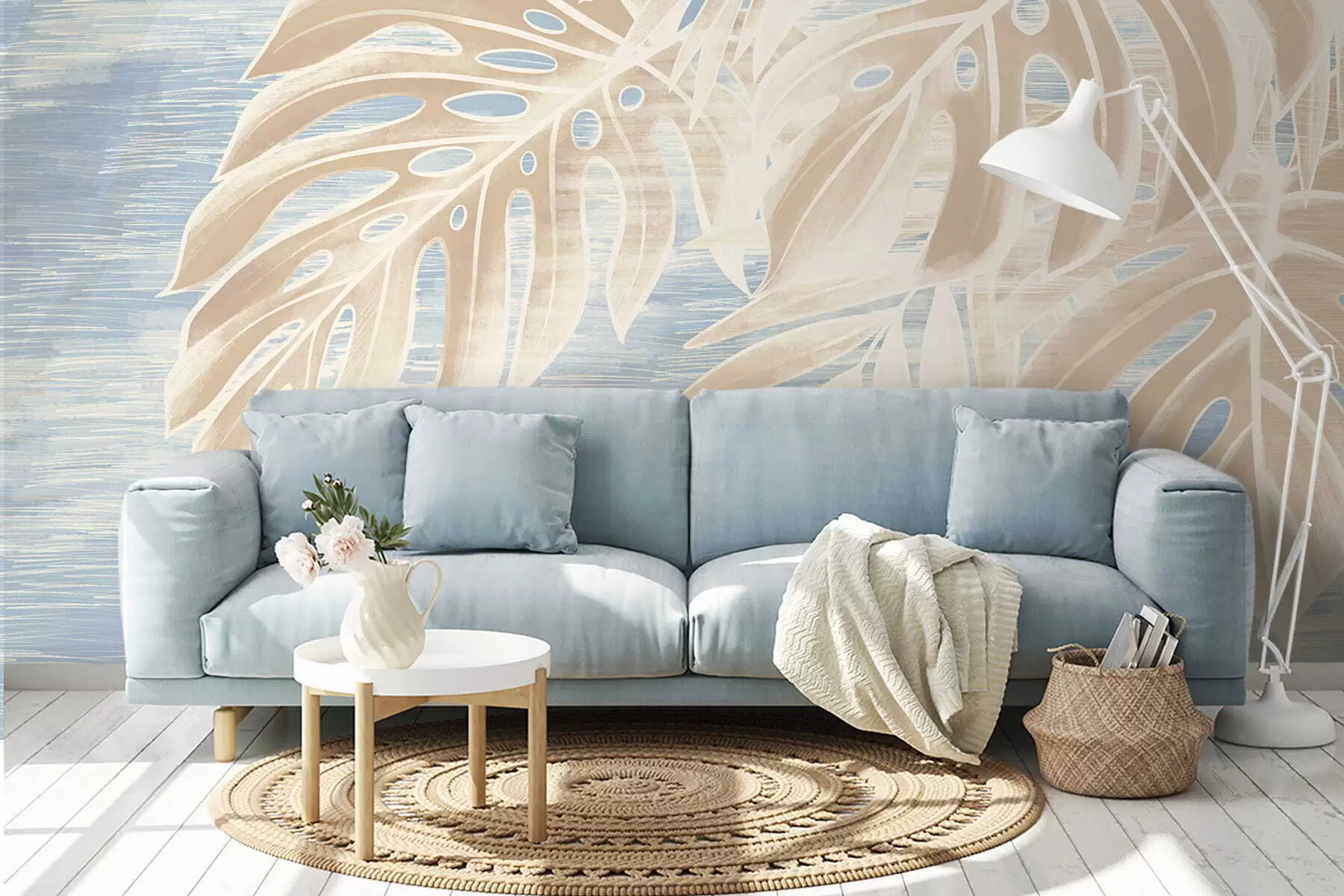 Fototapete Abstrakte Blätter in warmen Beigetönen auf hellem Hintergrund w05130