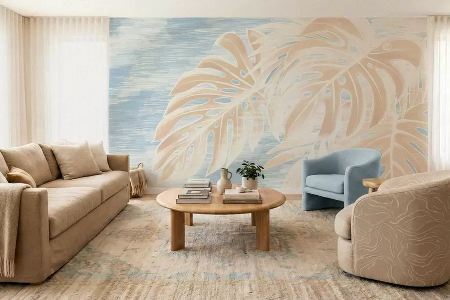 Fototapete Abstrakte Blätter in warmen Beigetönen auf hellem Hintergrund w05130