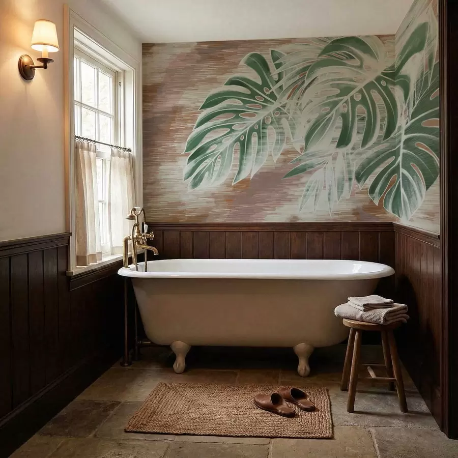 Fototapete Grüne Blätter auf einem warm strukturierten abstrakten Untergrund w05130v3