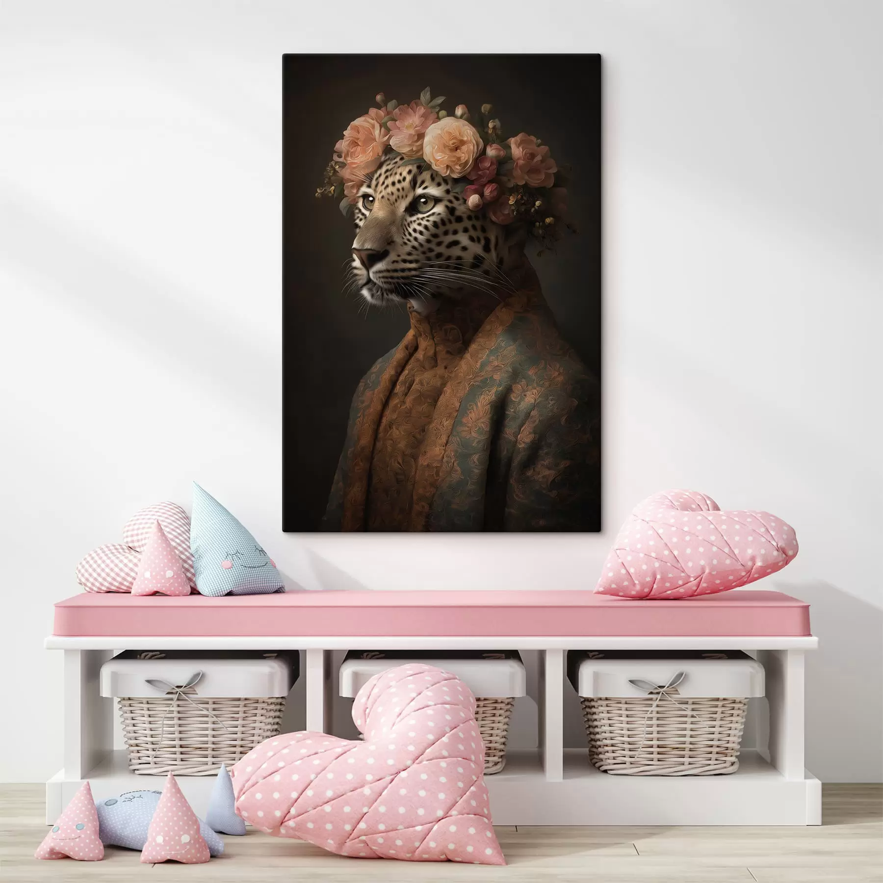 Fototapete Leopard mit Blumen s47737