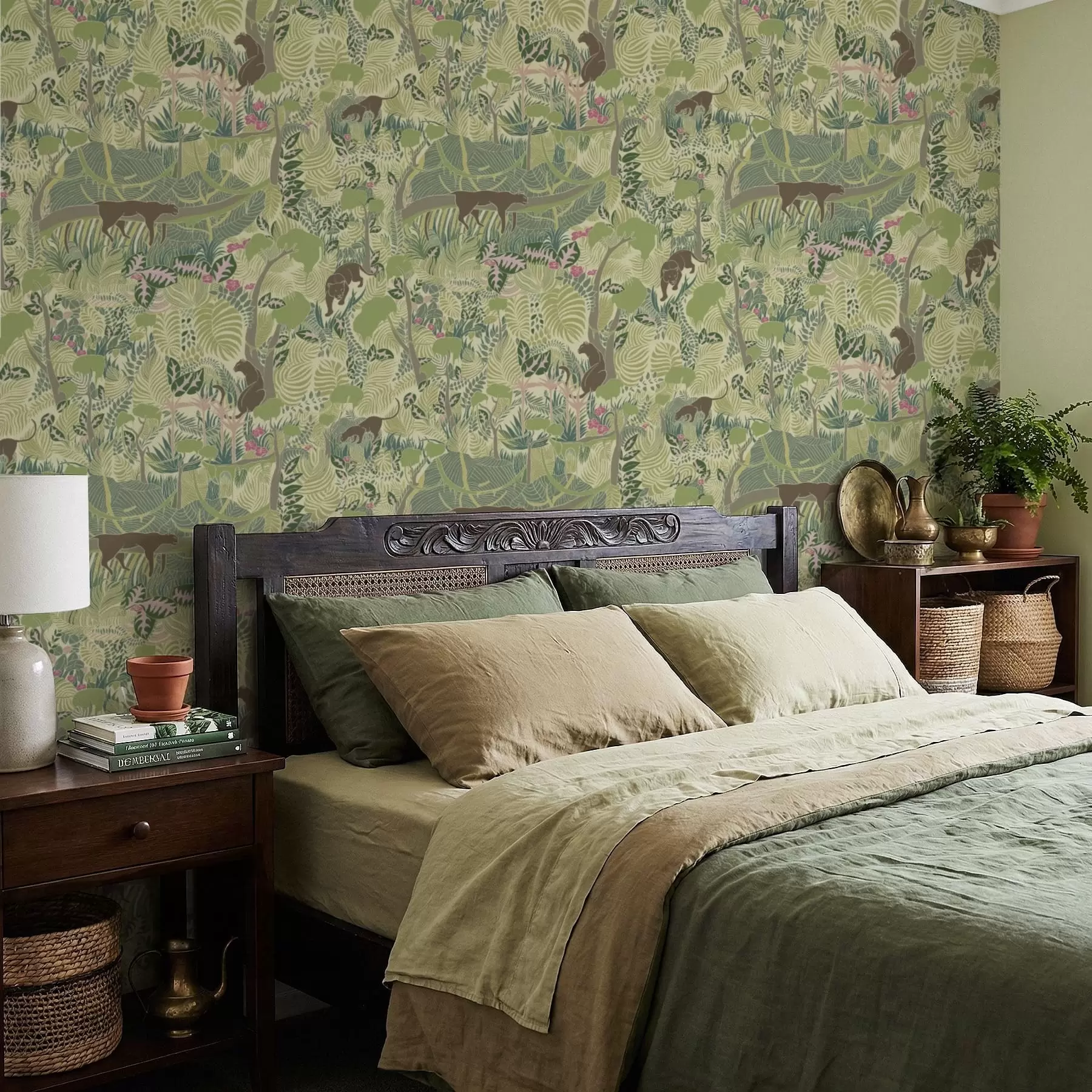 Fototapete Waldszene mit Tieren und dichtem Laubwerk a01108