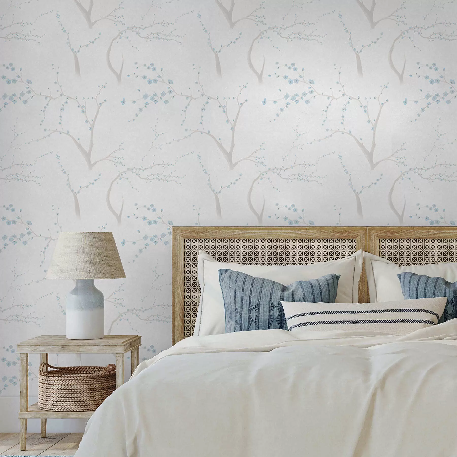 Fototapete Leichte Zweige mit blauen Blüten a01111