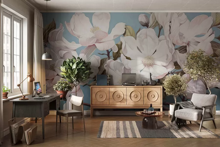 Fototapete Üppige Blumen auf einem Ast w05178