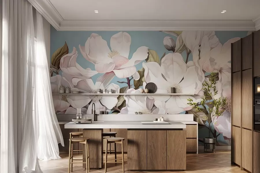 Fototapete Üppige Blumen auf einem Ast w05178