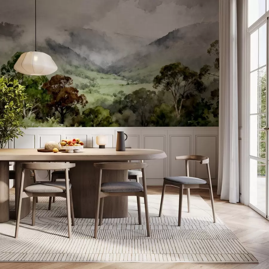 Fototapete Gemalte Landschaft im Nebel w05185