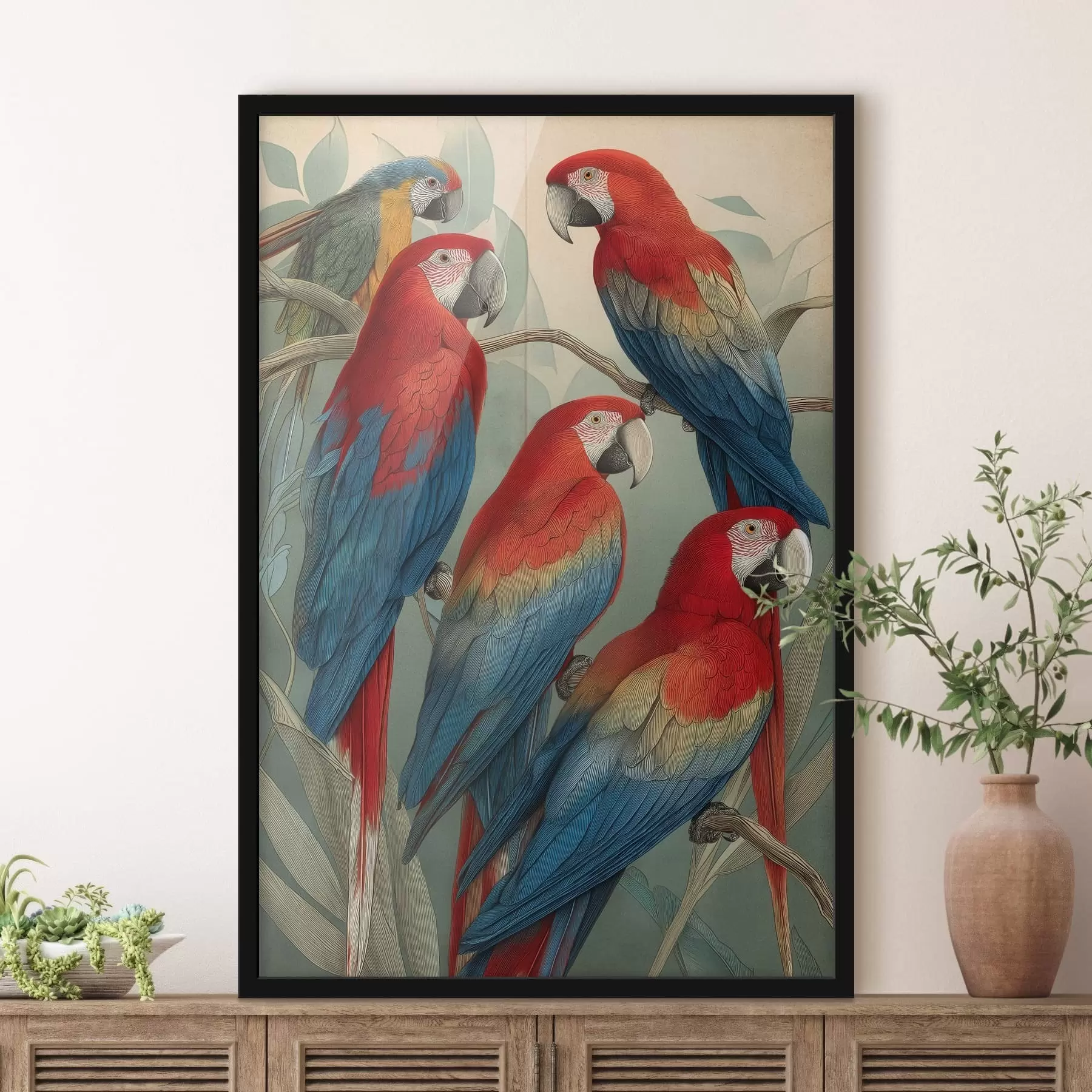 Fototapete Vintage-Papageien f47729